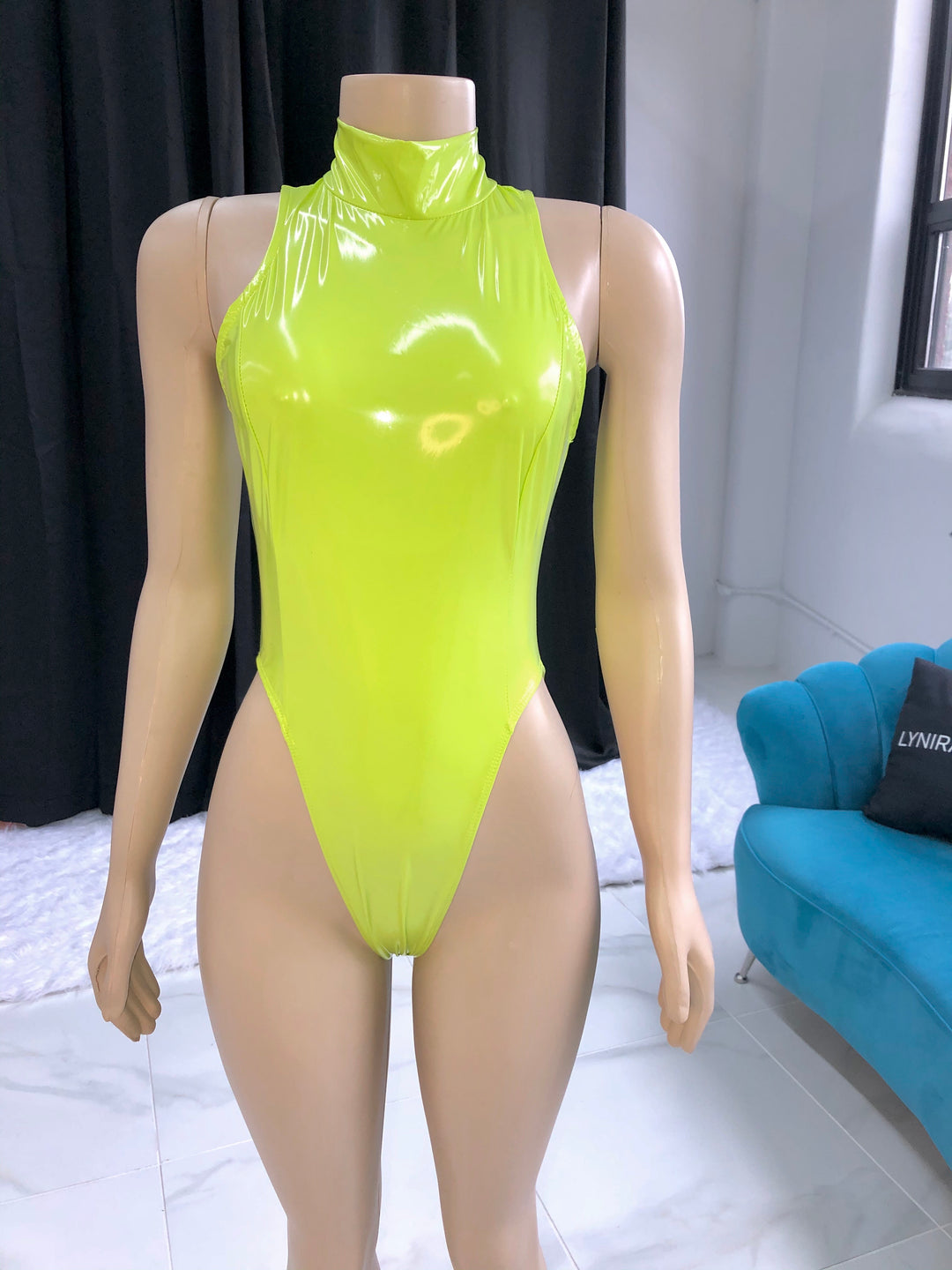 Lime shiny vinyl bodysuit – Lynira Label